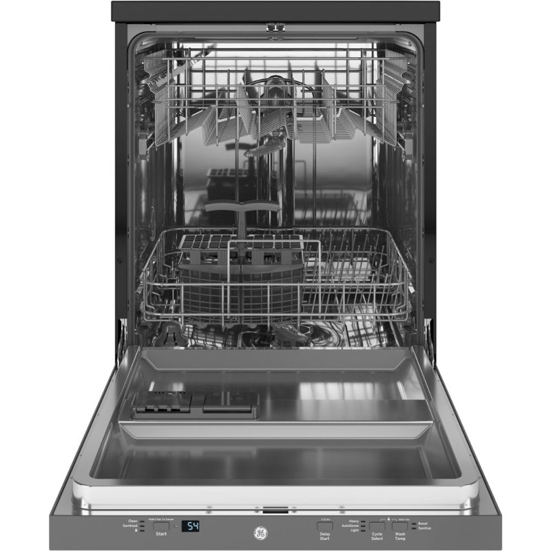 GE Appliances 24" 58 Decibel dBA Portable Dishwasher with Adjustable Rack and Stainless Steel